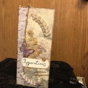 Handmade Christian journal from a coffee dyed envelope with lavender rose papers